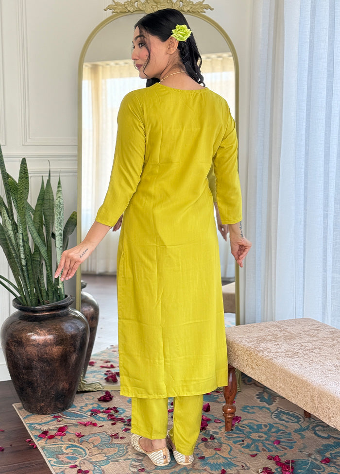 3 Pc Green Readymade Viscose Suit Set