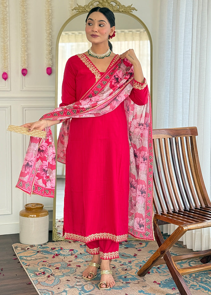 3 Pc Pink Readymade Viscose Suit Set