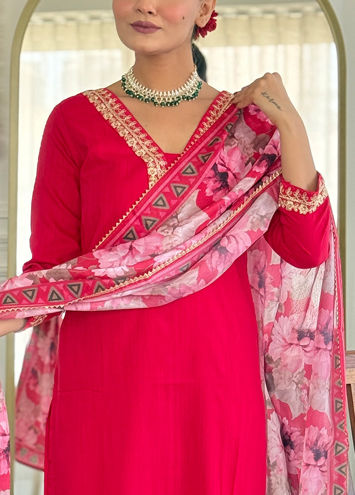 3 Pc Pink Readymade Viscose Suit Set