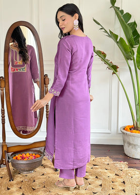 3 Pc Lavender Readymade Viscose Suit Set