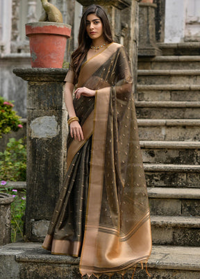 Coffee Spun Silk Saree With Blouse Piece