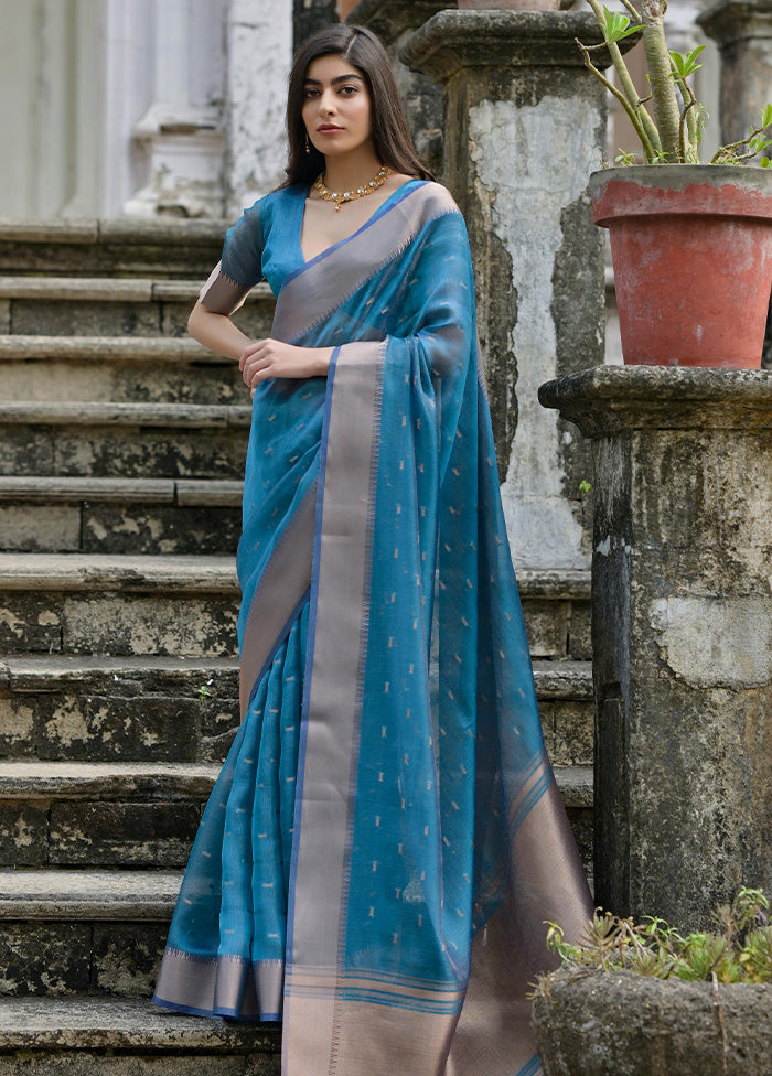 Firoza Spun Silk Saree With Blouse Piece