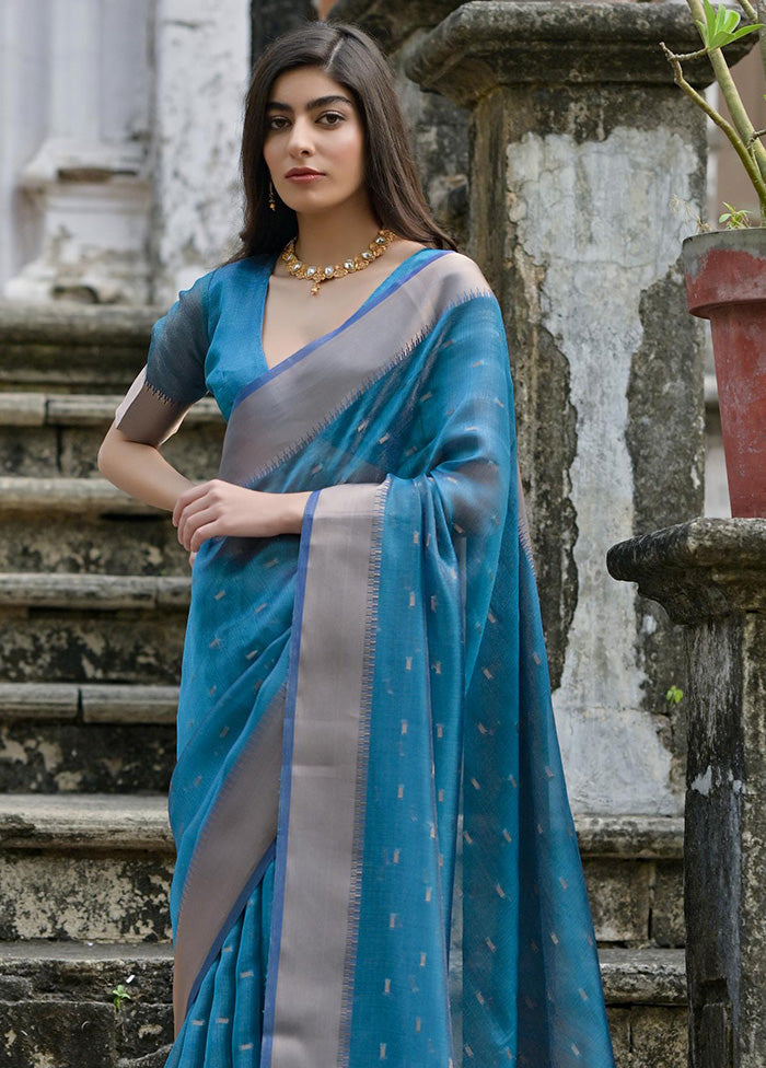 Firoza Spun Silk Saree With Blouse Piece