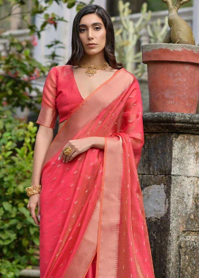 Pink Spun Silk Saree With Blouse Piece