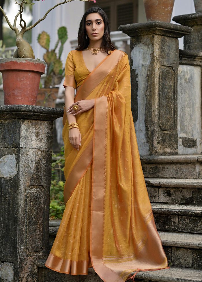 Mustard Spun Silk Saree With Blouse Piece