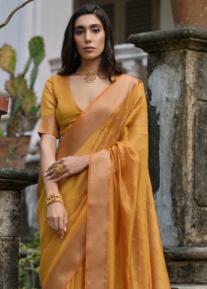 Mustard Spun Silk Saree With Blouse Piece