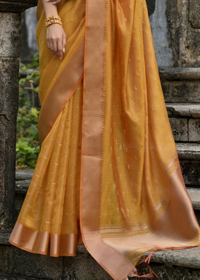 Mustard Spun Silk Saree With Blouse Piece