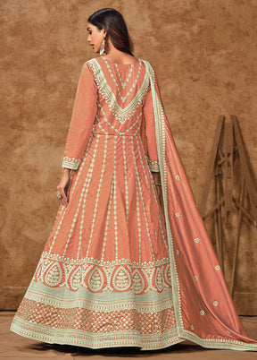 3 Pc Orange Semi Stitched Silk Suit Set