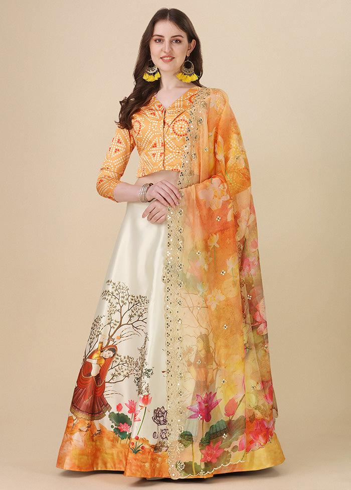 3 Pc Yellow Silk Semi Stitched Lehenga Set