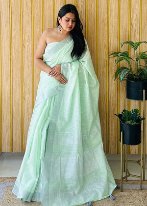 Sea Green Linen Silk Saree With Blouse Piece