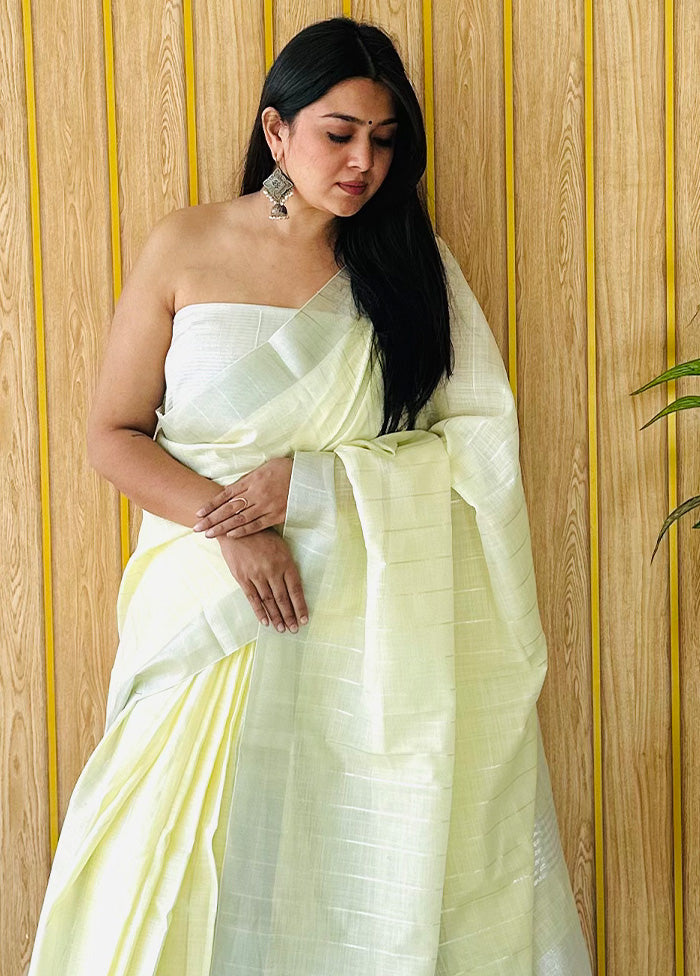 Yellow Linen Silk Saree With Blouse Piece