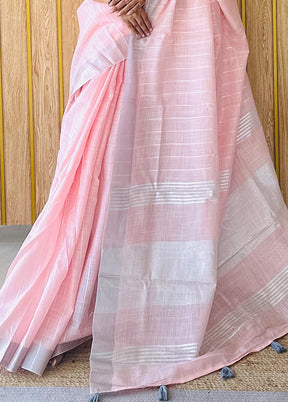 Pink Linen Silk Saree With Blouse Piece