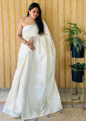 Off White Linen Silk Saree With Blouse Piece