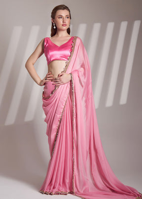 Pink Chiffon Silk Saree With Blouse Piece