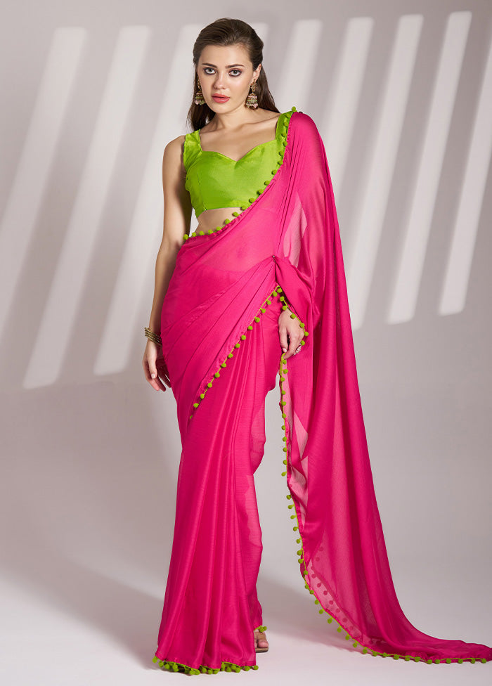 Pink Chiffon Silk Saree With Blouse Piece