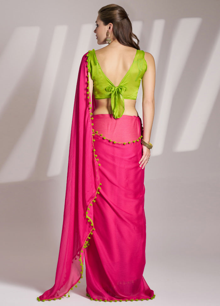 Pink Chiffon Silk Saree With Blouse Piece