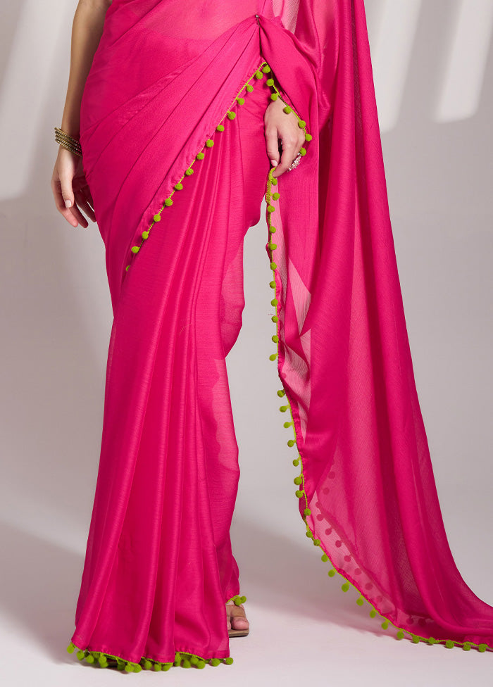 Pink Chiffon Silk Saree With Blouse Piece