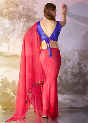 Pink Chiffon Silk Saree With Blouse Piece