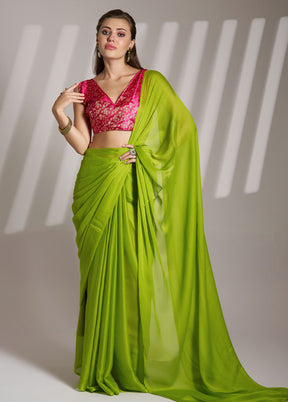 Green Chiffon Silk Saree With Blouse Piece