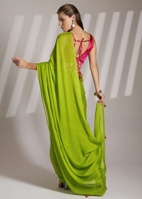 Green Chiffon Silk Saree With Blouse Piece