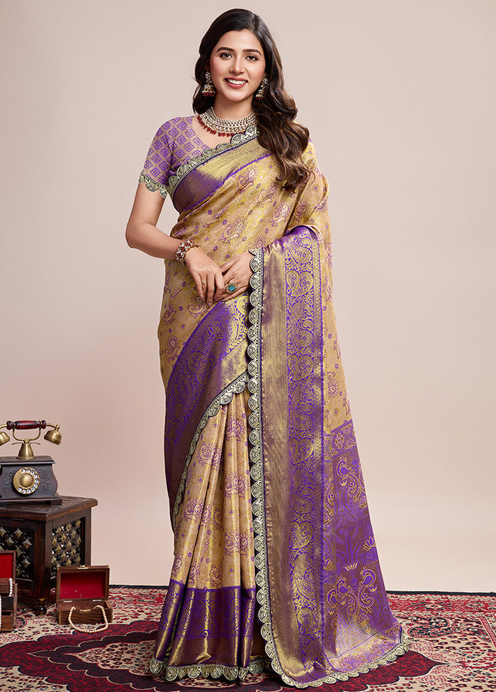 Brown Spun Silk Saree With Blouse Piece