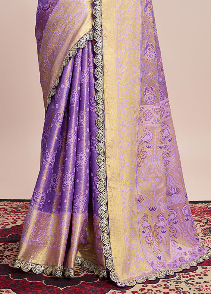 Lavender Spun Silk Saree With Blouse Piece