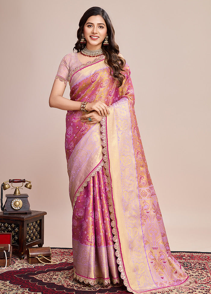 Purple Spun Silk Saree With Blouse Piece