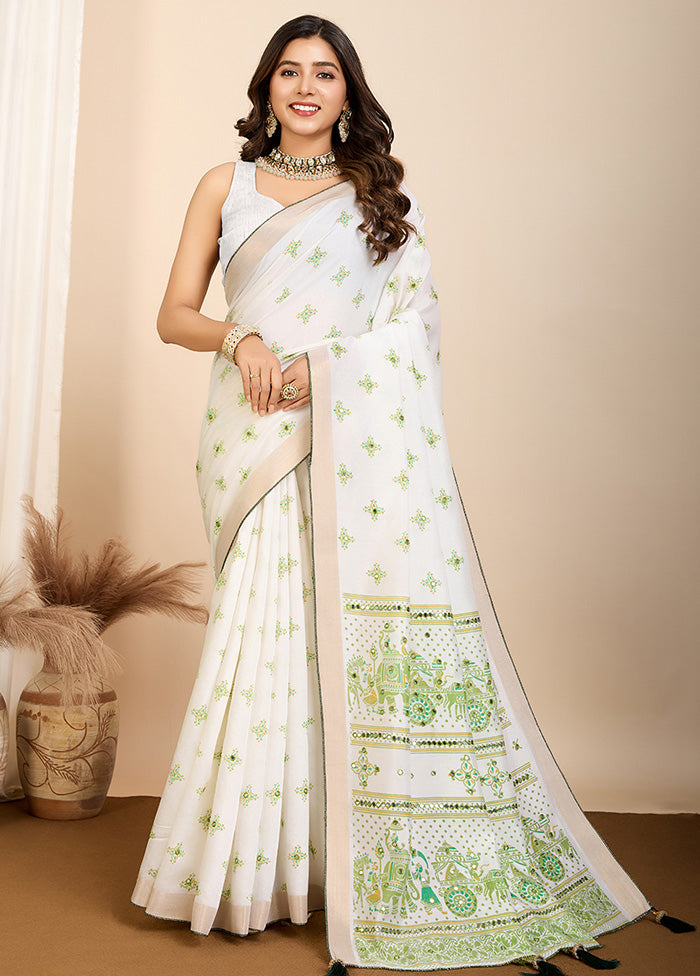 Off White Cotton Saree With Blouse Piece