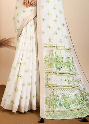 Off White Cotton Saree With Blouse Piece