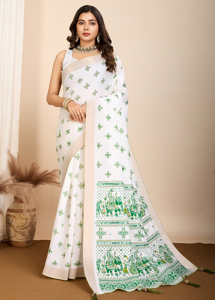 Off White Cotton Saree With Blouse Piece