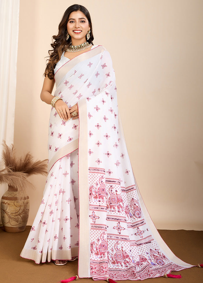 Off White Cotton Saree With Blouse Piece