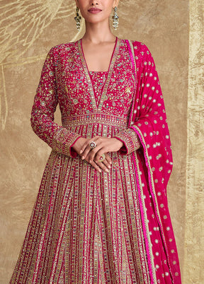 3 Pc Pink Semi Stitched Georgette Suit Set