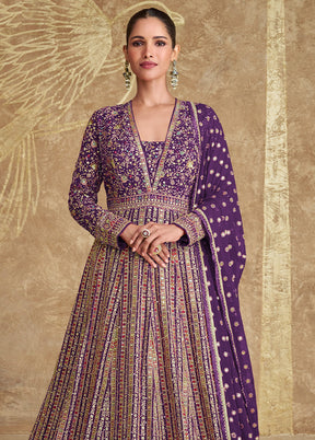 3 Pc Purple Semi Stitched Georgette Suit Set