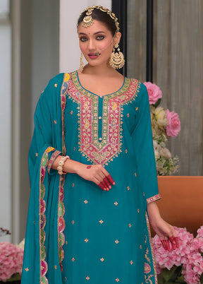 3 Pc Rama Green Semi Stitched Silk Suit Set