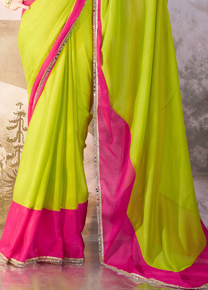 Green Chiffon Silk Saree With Blouse Piece