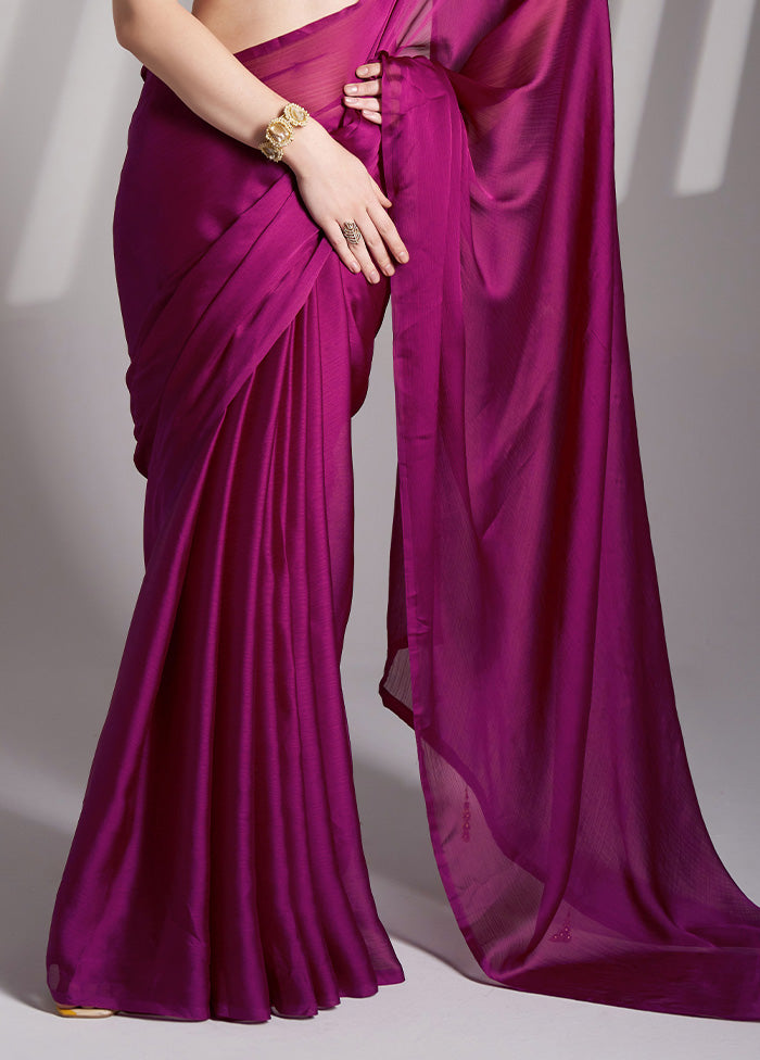 Purple Chiffon Silk Saree With Blouse Piece