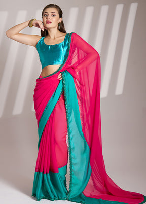 Pink Chiffon Silk Saree With Blouse Piece