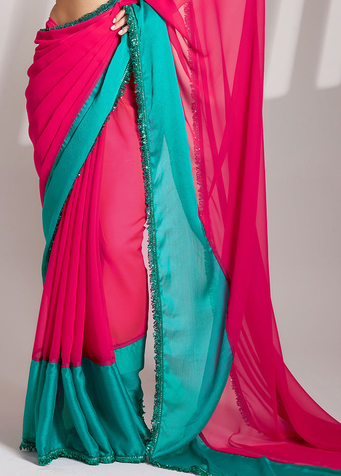 Pink Chiffon Silk Saree With Blouse Piece