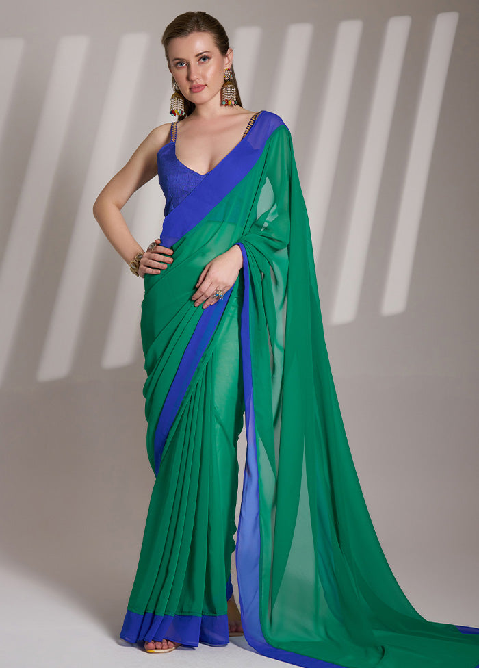 Rama Chiffon Silk Saree With Blouse Piece