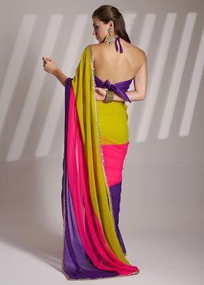 Multicolor Chiffon Silk Saree With Blouse Piece