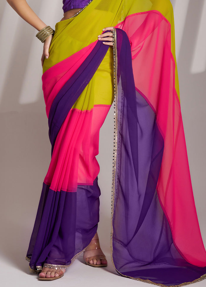 Multicolor Chiffon Silk Saree With Blouse Piece