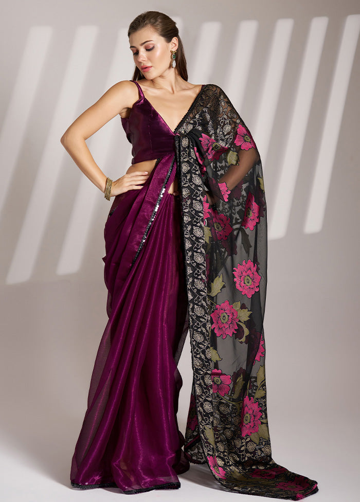 Wine Spun Silk Saree With Blouse Piece