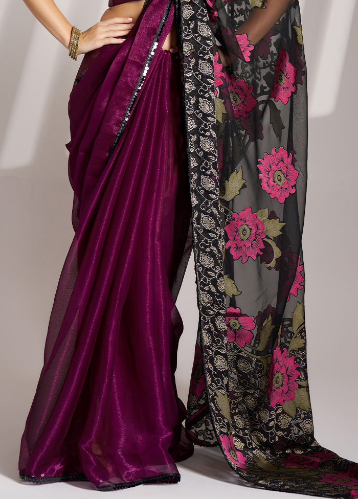 Wine Spun Silk Saree With Blouse Piece