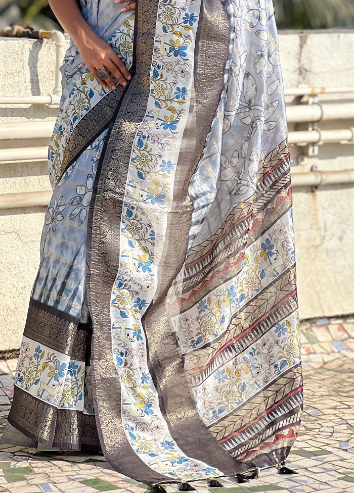 Grey Chanderi Silk Saree With Blouse Piece