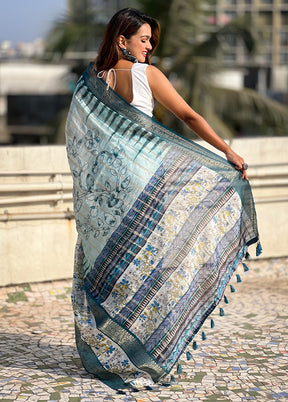 Blue Chanderi Silk Saree With Blouse Piece