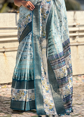 Blue Chanderi Silk Saree With Blouse Piece