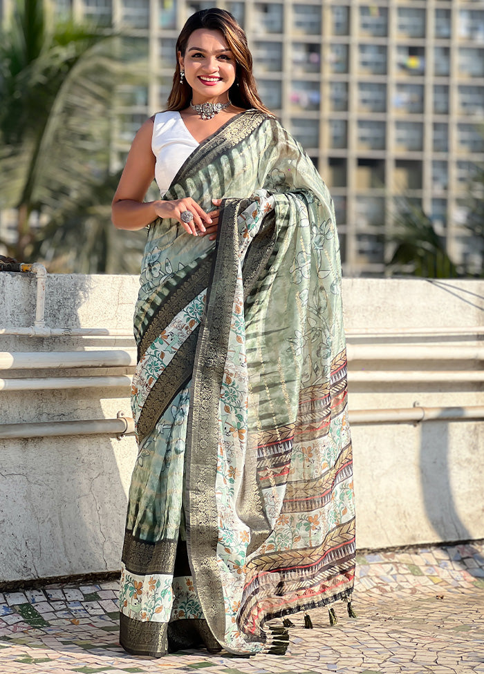 Green Chanderi Silk Saree With Blouse Piece