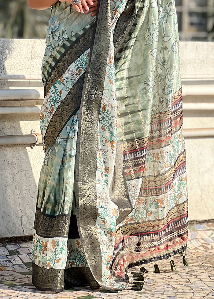 Green Chanderi Silk Saree With Blouse Piece