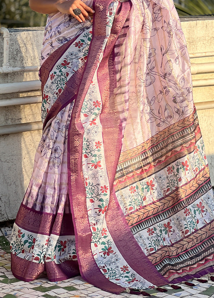 Purple Chanderi Silk Saree With Blouse Piece