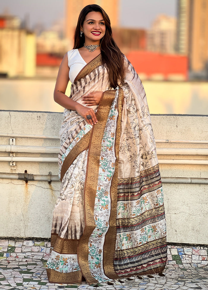 Brown Chanderi Silk Saree With Blouse Piece